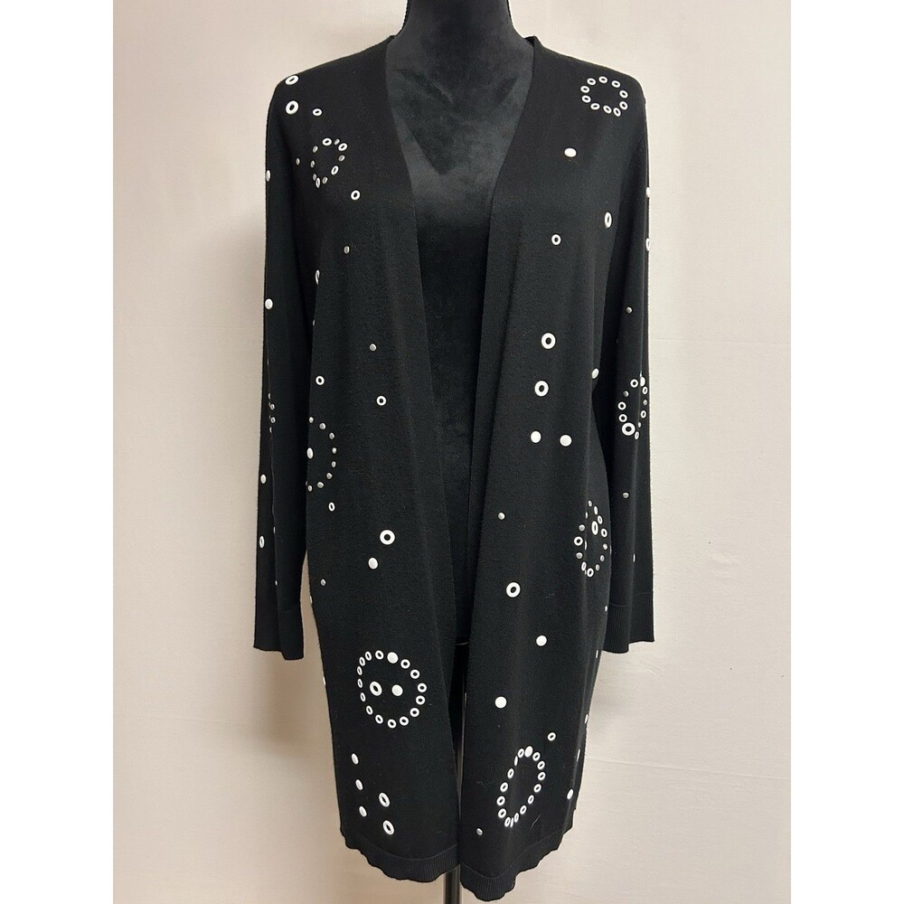 Chicos Sz 1 Womens Sz M Black Cardigan Sweater Long Sleeve Open Front